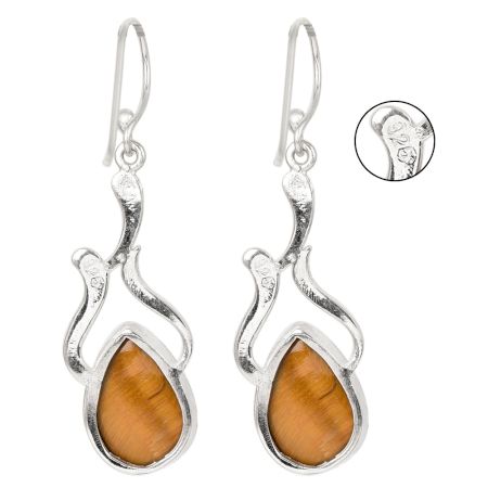 92.5 Sterling Silver Earrings Tear Drop Tiger Eye Fancy Earrings