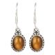 92.5 Sterling Silver Earrings With Oval Tiger Eye  Drop Earrrings