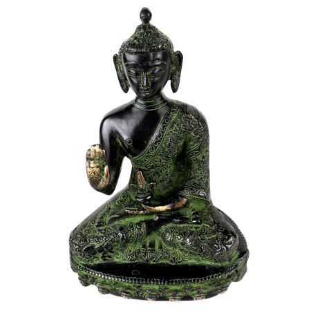Brass Meditating Blessing Buddha Statue  with Glass Finish