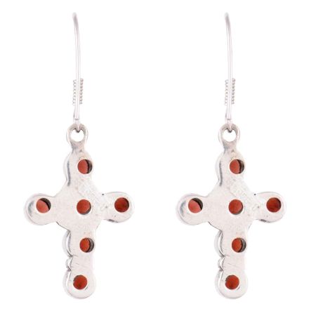 92.5 Sterling Silver Earrings Red Garnet Cross Hanging Earrings