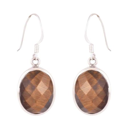 92.5 Sterling Silver Earrings Tigers Eye Faceted Wire Hook Earrings