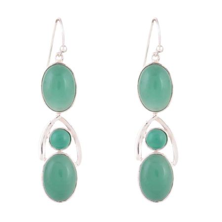92.5 Sterling Silver Earrings Green Onyx Dangle Drop Earrings