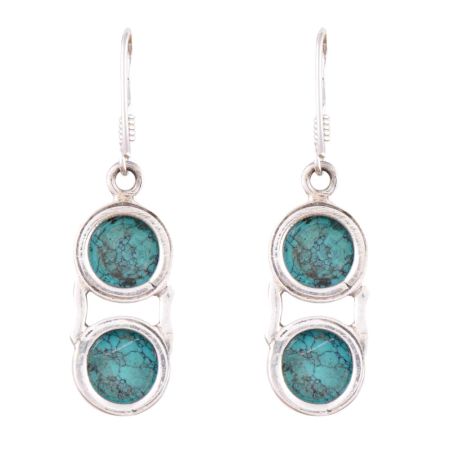 92.5 Sterling Silver Earrings Round Turquoise Dangle Earrings