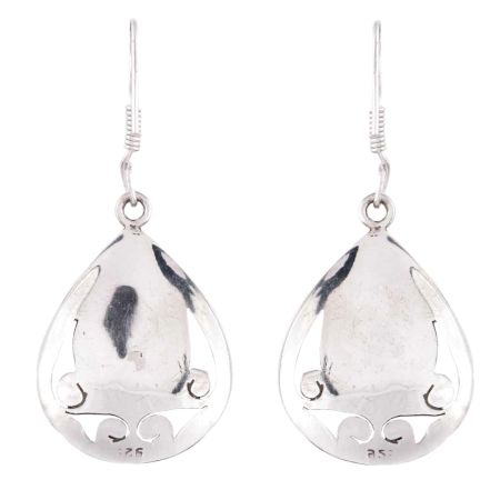 92.5 Sterling Silver Earrings Turquoise Oval Framed Hook Earrings