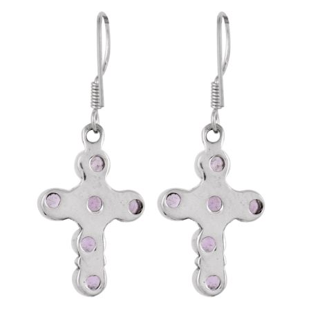 92.5 Sterling Silver Earrings Amethyst Cross Design Dangle Earrings