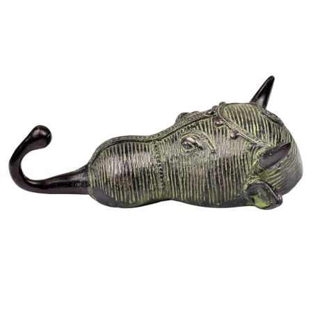 Handmade Brass Tribal Bull Face Wall Hook  With Green Finish