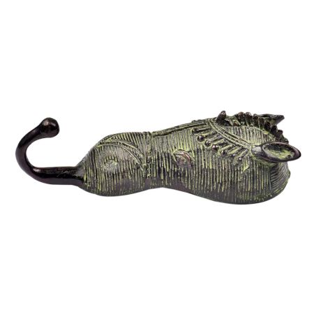 Brass Engraved Tribal Bull Face Wall Hook  With Green Finish