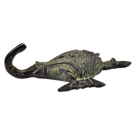 Brass Tribal Elephant Face Wall Hook With Long Ears And Green Finish