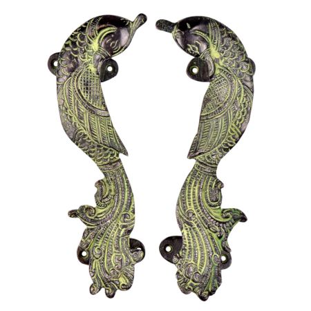 Brass Door Handle Peacock Figurine Design Door Pull with Patina