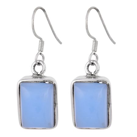 92.5 Sterling Silver Earrings Square Framed Quartz Sky Blue Earrings