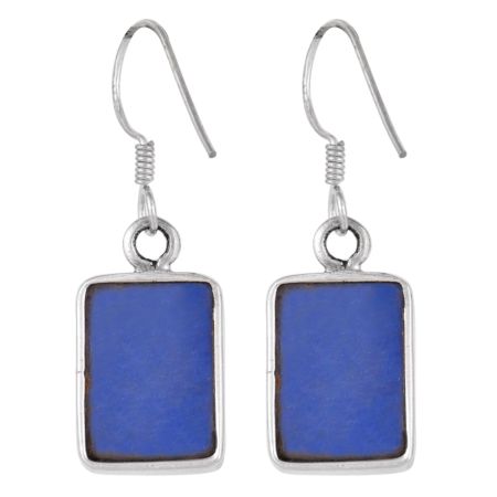 92.5 Sterling Silver Earrings Square Lapis Lazuli Hook Earrings