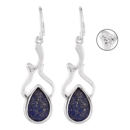 92.5 Sterling Silver Earrings Tear Drop Lapis Lazuli Wired Hook Earrings