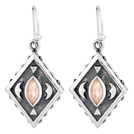 92.5 Sterling Silver Earrings Citrine Engraved  Kite Earrings