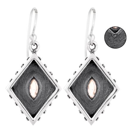 92.5 Sterling Silver Earrings Citrine Engraved  Kite Earrings