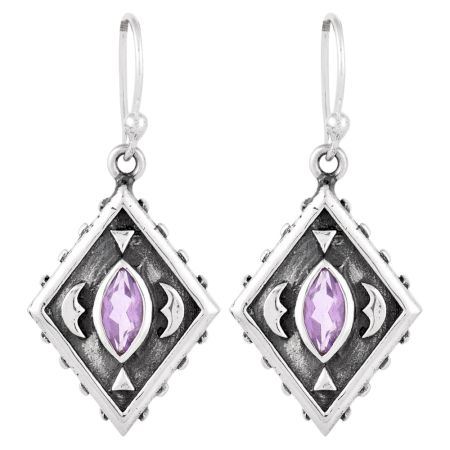 92.5 Sterling Silver Earrings Amethyst Engraved  Kite Earrings