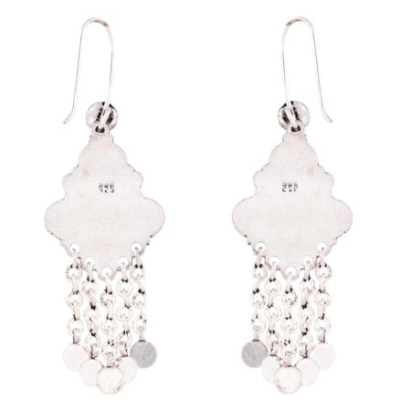 92.5 Sterling Silver Earrings Round Carnelien And Silver Tassel Chandelier earrings