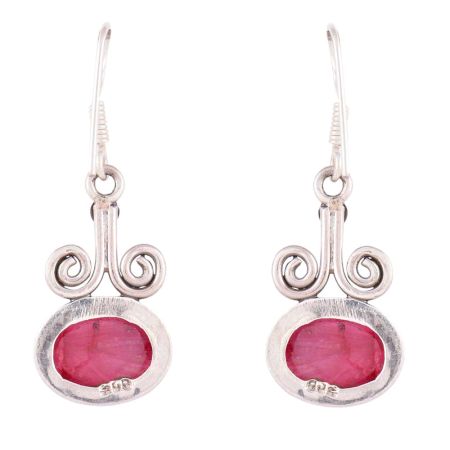 92.5 Sterling Silver Earrings Spinel Engraved Horned Hook Earrings
