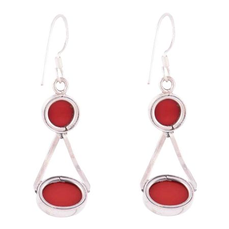 92.5 Sterling Silver Earrings  Round Red Agate Dangle Earrings