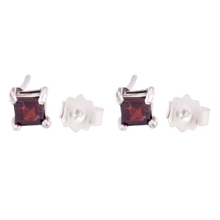 92.5 Sterling Silver Earrings Red Garnet Raindrop Studded Earrings