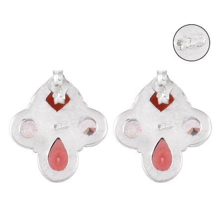 92.5 Sterling Silver Earrings  Garnet And American Diamond Stud Earrings