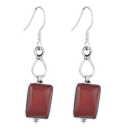 92.5 Sterling silver Earrings Square Red Carnelian Design Hook Earrings