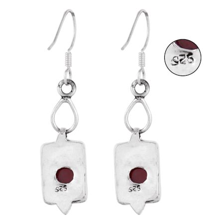 92.5 Sterling silver Earrings Square Red Carnelian Design Hook Earrings