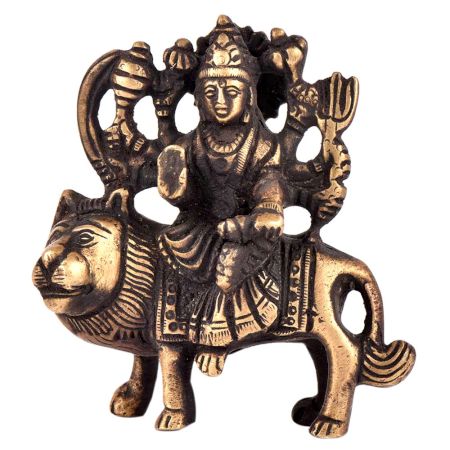 Brass Durga Statue Lord Bhagwati Seated On Lion Idol