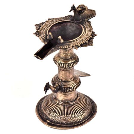 Traditional Brass Oil lamp Peacock Deepak Diya Stand Showpiece