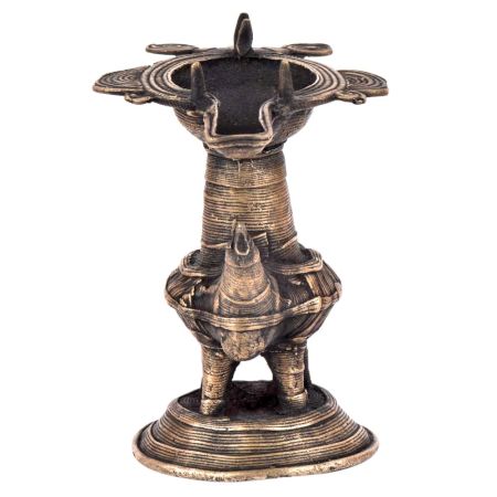 Handcrafted Brass Oil Lamp Dhokra Peacock Oil Lamp