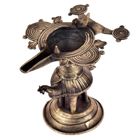 Indian Dokra Brass Oil Lamp Hand Crafted Peacock Oil Lamp