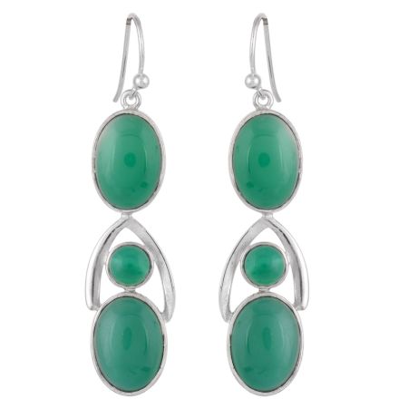 92.5 Sterling Silver Earrings Green Onyx Dangler Earrings