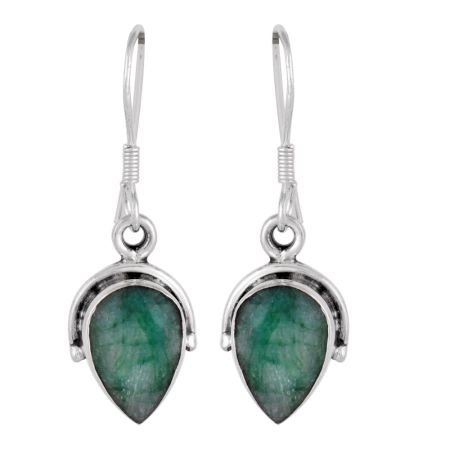 92.5 Sterling Silver Earrings Chrysoprase Drop Green Gem Stone