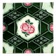 Old Ceramic Tile Geometric Green  Design Pink Rose Hand painted  Tile