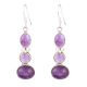 92.5Sterling Silver Dangle Earrings Three Stone Faceted Amethyst Earrings