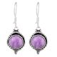 92.5 Sterling Silver Earrings Amethyst  Round Framed Hook Earrings