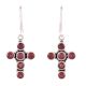 92.5 Sterling Silver Earring Red Jade Cross Design Dangle Earrings