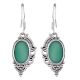 92.5 Sterling Silver Earings Half Design Oval Green Agate Earrings