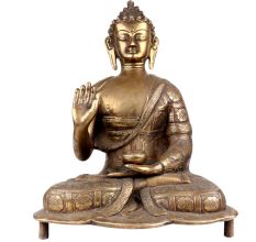 Brass Meditating Blessing Buddha With Kalash In One Hand