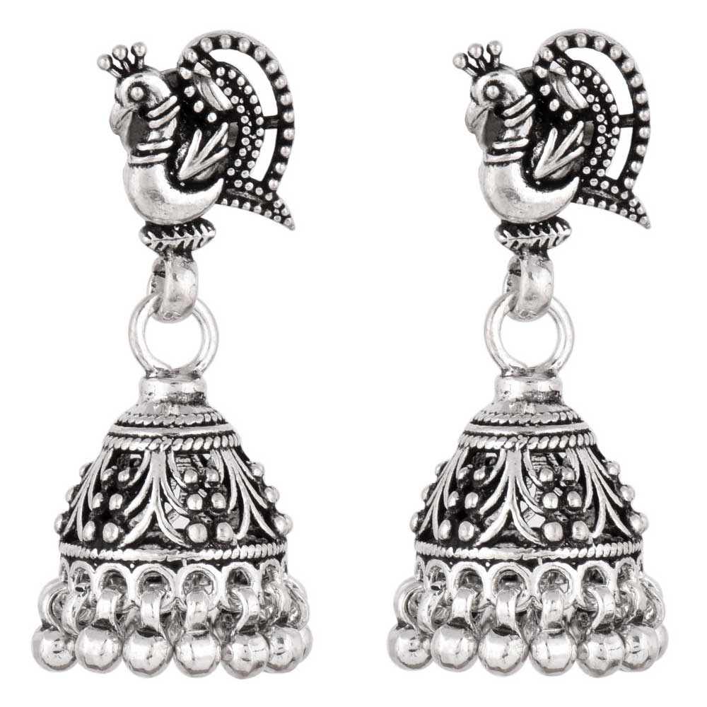 92.5 Sterling Silver Earrings Peacock Oxidized Silver Jhumka Earrings