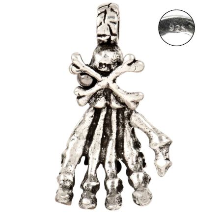 92.5 Sterling Silver Pendant Skull Skeleton Hand Pendant Necklace