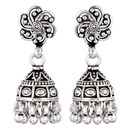 92.5 Sterling Silver Earrings Jhumka Tribal  Jhumkis With Floral Design
