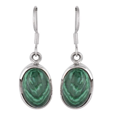 92.5 Sterling Silver Earrings Single Green Malachite Earrings