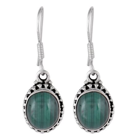 92.5 Sterling Silver Earrings Floral Oval Malachite Drop Earrings for Girls