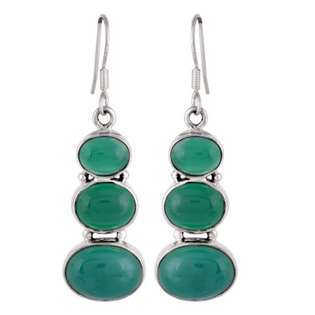 92.5 Sterling Silver Earrings Green Onyx Handset in sterling Silver Bezeles