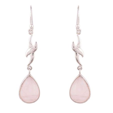92.5 Sterling Silver Dangle Earrings Dolphin Rose Quartz  Earrings