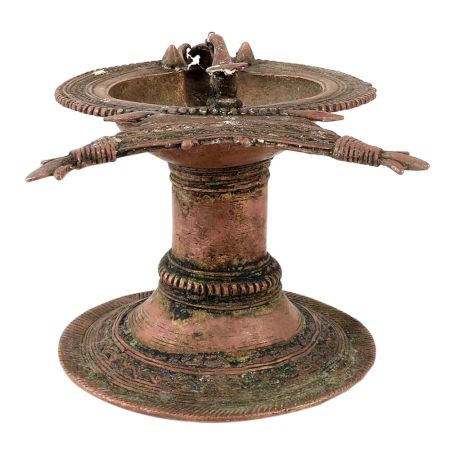 Brass Samai Oil Lamp Dhokra Tribal Oil Lamp With Peacock