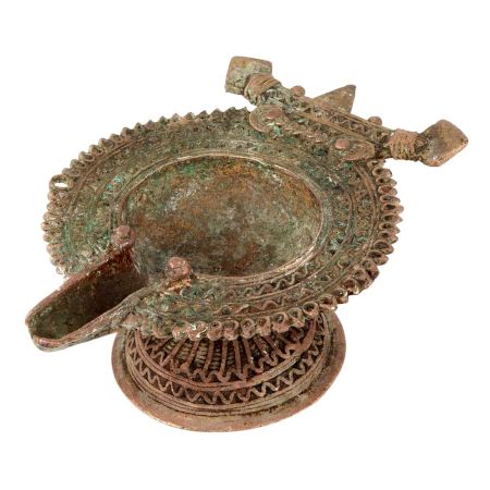 Brass Oil Lamp Tribal Culture Indian Handmade Showpiece