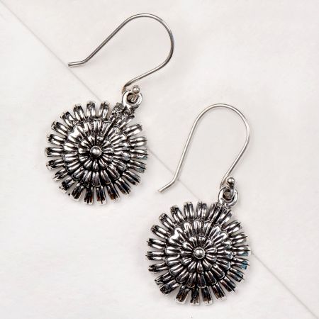 92.5 Sterling Silver Round Filigree Big Floral  Drop Earrings