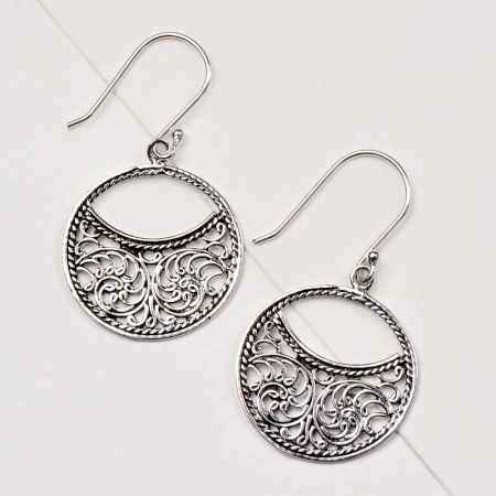 92.5 Sterling Silver Earrings Filigree Cut-out Disc Earrings