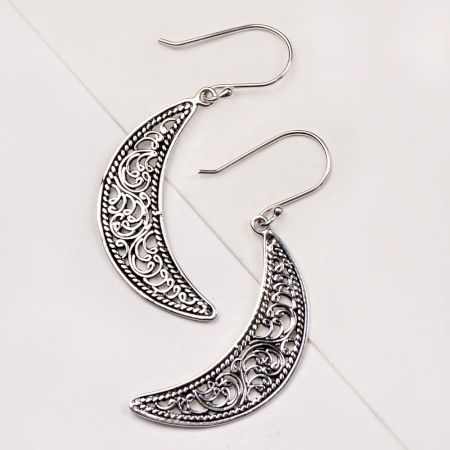 Sterling Silver Crescent Moon Pierced Dangle Earrings